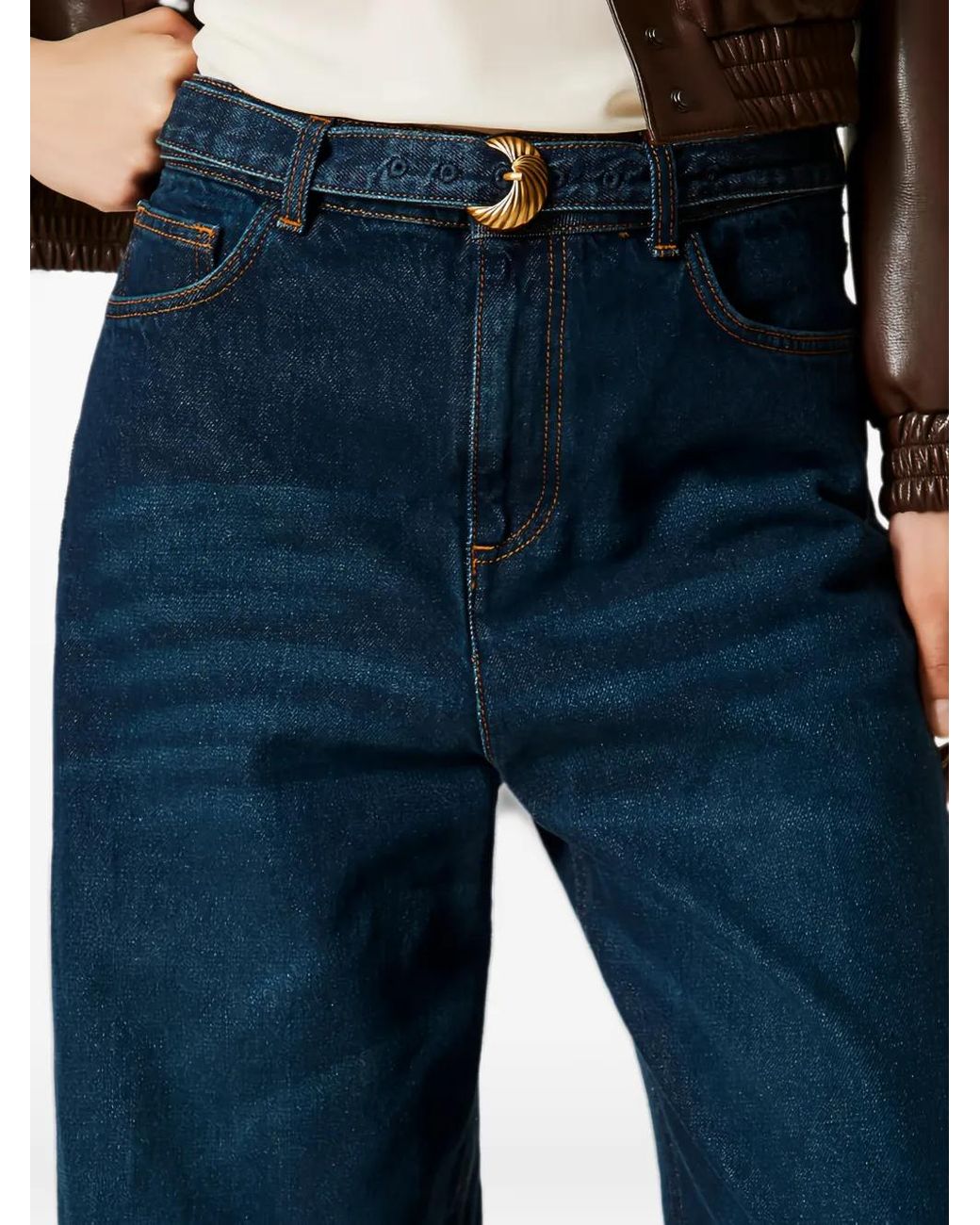 Vaqueros Barrel Ajustados Con Cinturón Twinset de color Blue