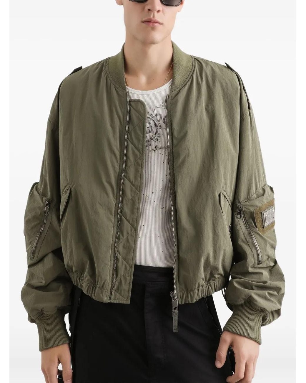 Dolce & Gabbana Green Wavy Nylon Bomber Jacket for men