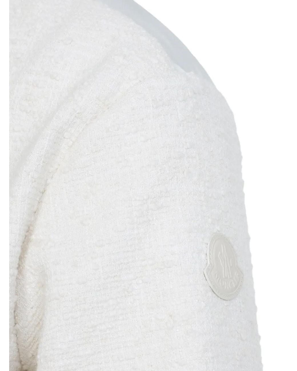 Moncler White Cotton Blend Bouclé Down Shirt Jacket