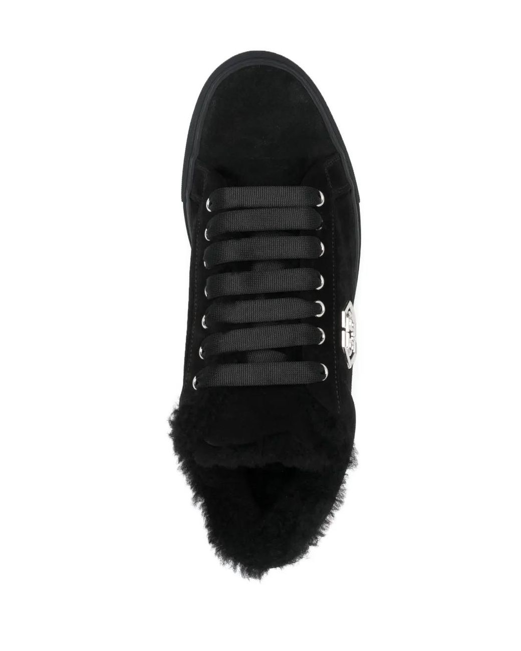 Philipp Plein Black Logo-Plaque Leather Sneakers for men