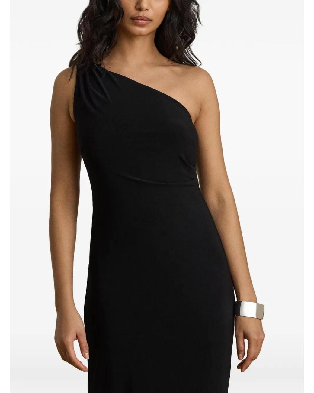 Ralph Lauren Black One-Shoulder Pleated Maxi Gown