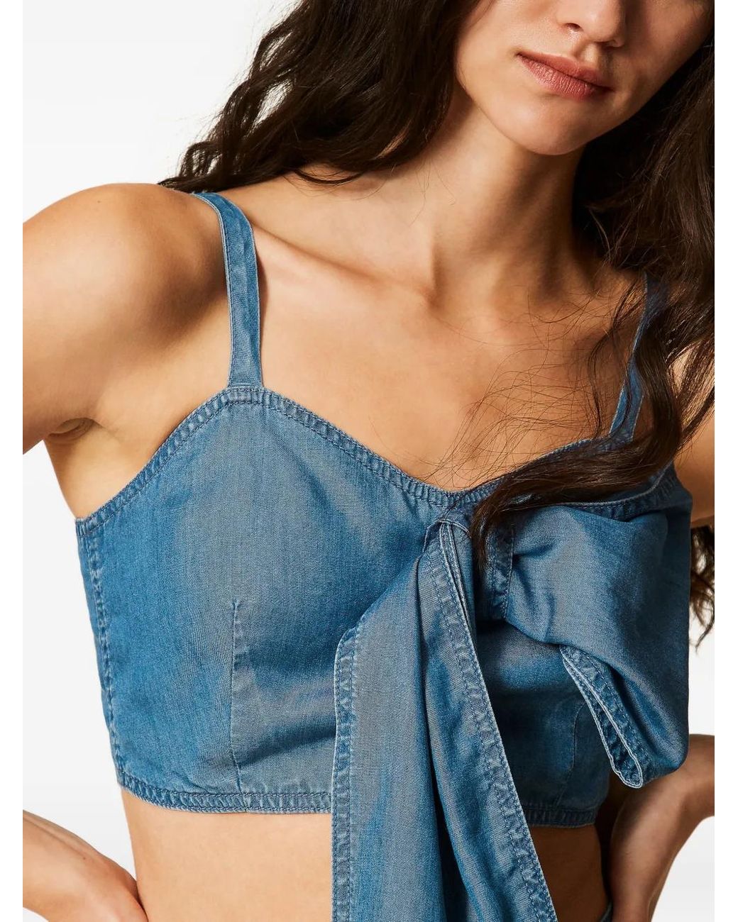 Twinset Blue Denim Top With Bow