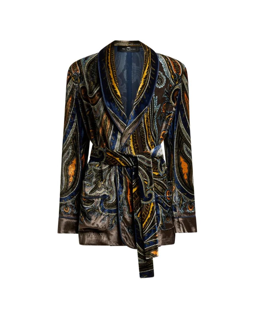 Etro Black Velvet Jacket With Belt And Paisley Motif