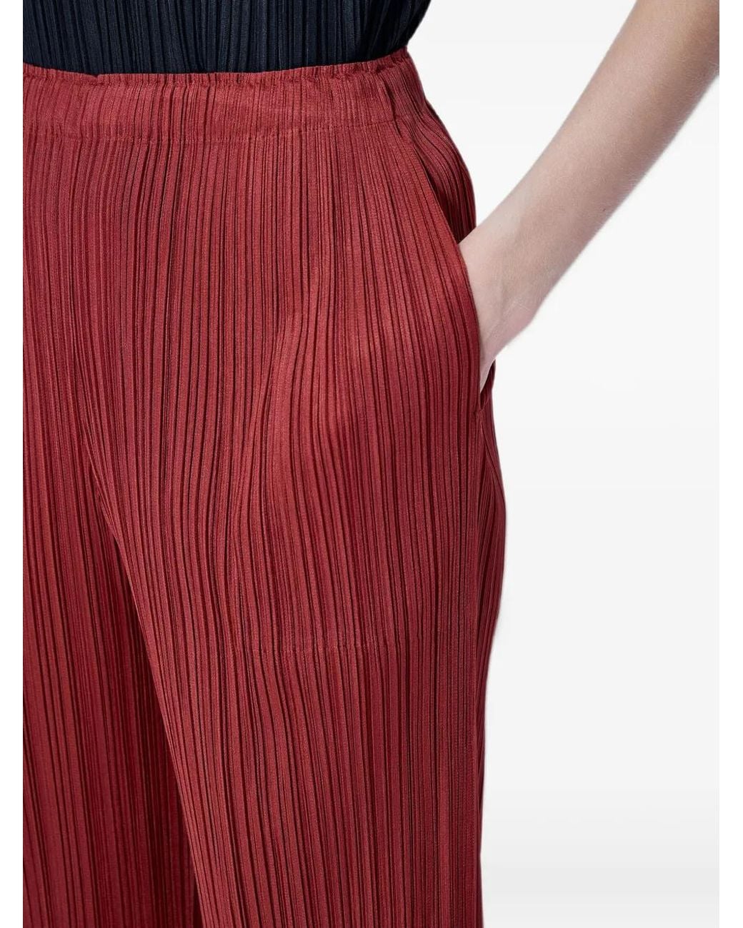 Pleats Please Issey Miyake Red Monthly Colors: September Pleated Cropped Trousers