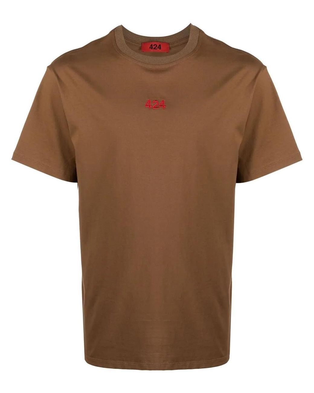 424 Brown Embroidered Micro Logo T-Shirt for men