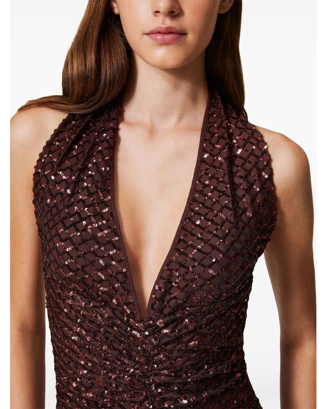 Twinset Brown Sequinned Mini Dress
