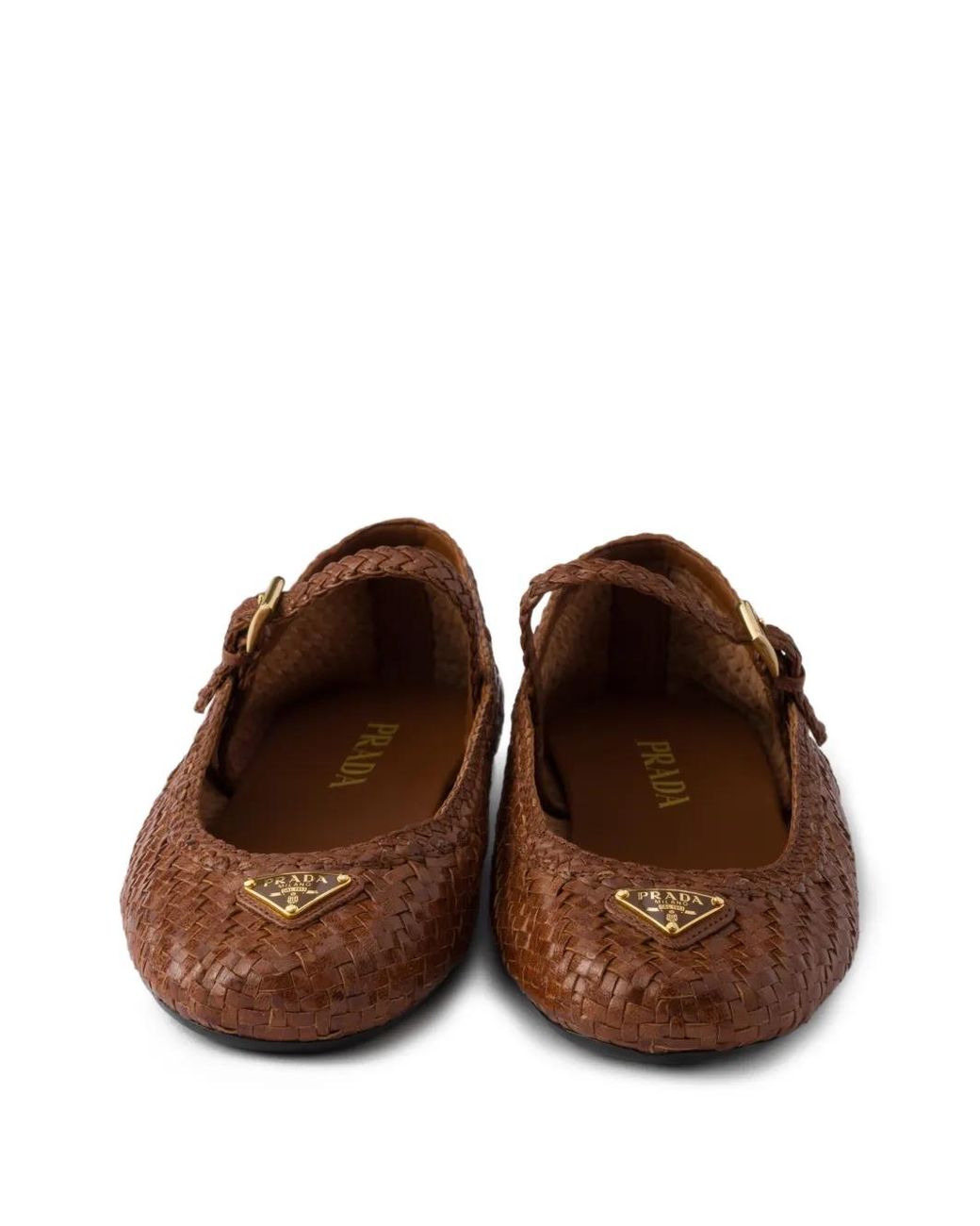 Prada Brown Woven Leather Ballet Flats