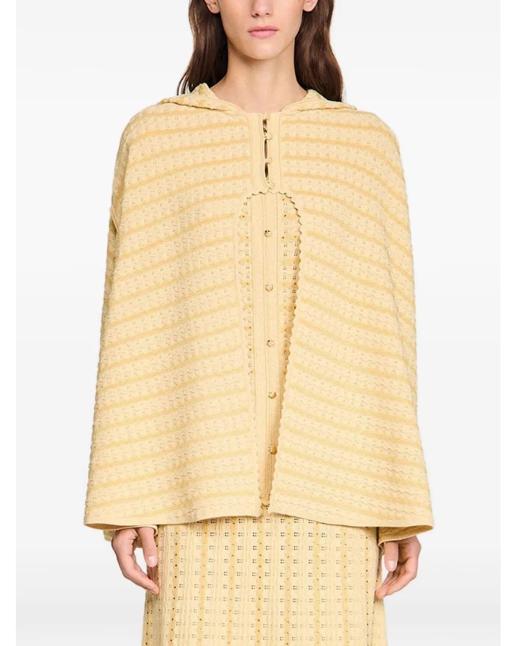 Sandro Natural Rhinestone Knit Cape