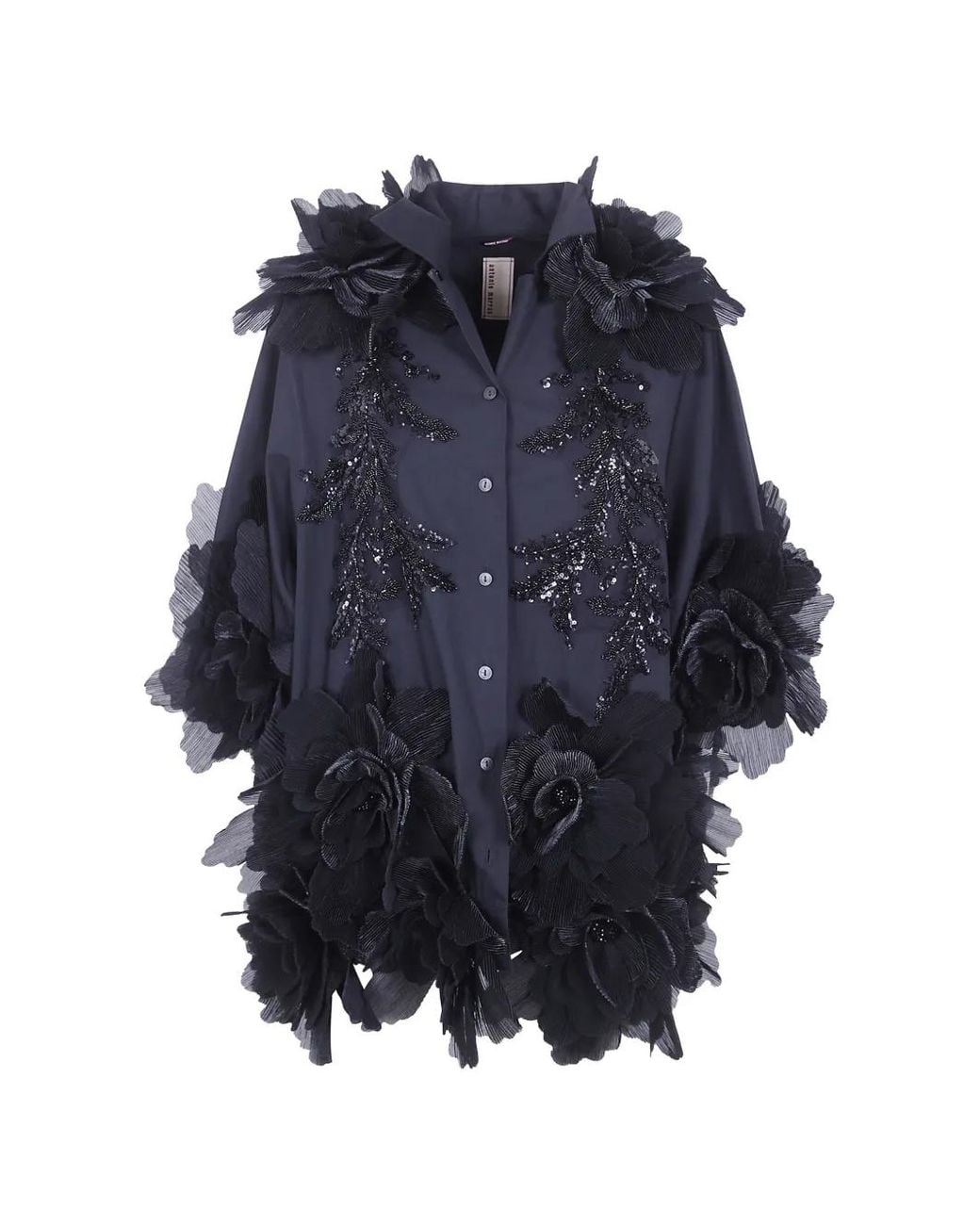 Antonio Marras Blue Floral-Appliqué Sequin-Embellished Shirt