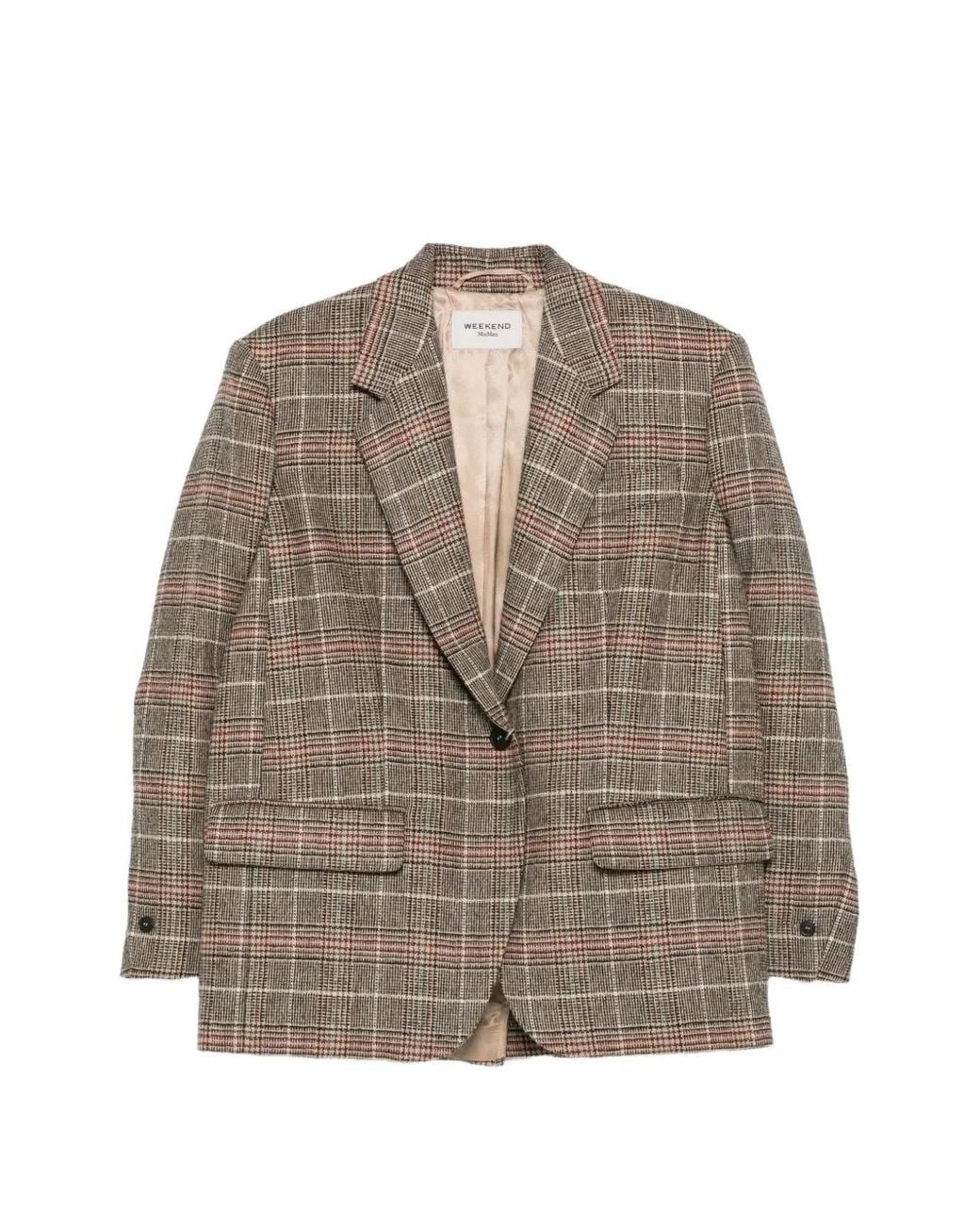 Weekend by Maxmara Brown Check-Pattern Single-Breasted Blazer