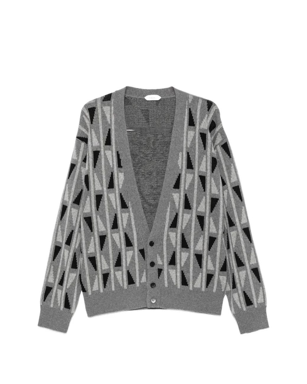Versace Gray Geometric-Pattern Cardigan for men
