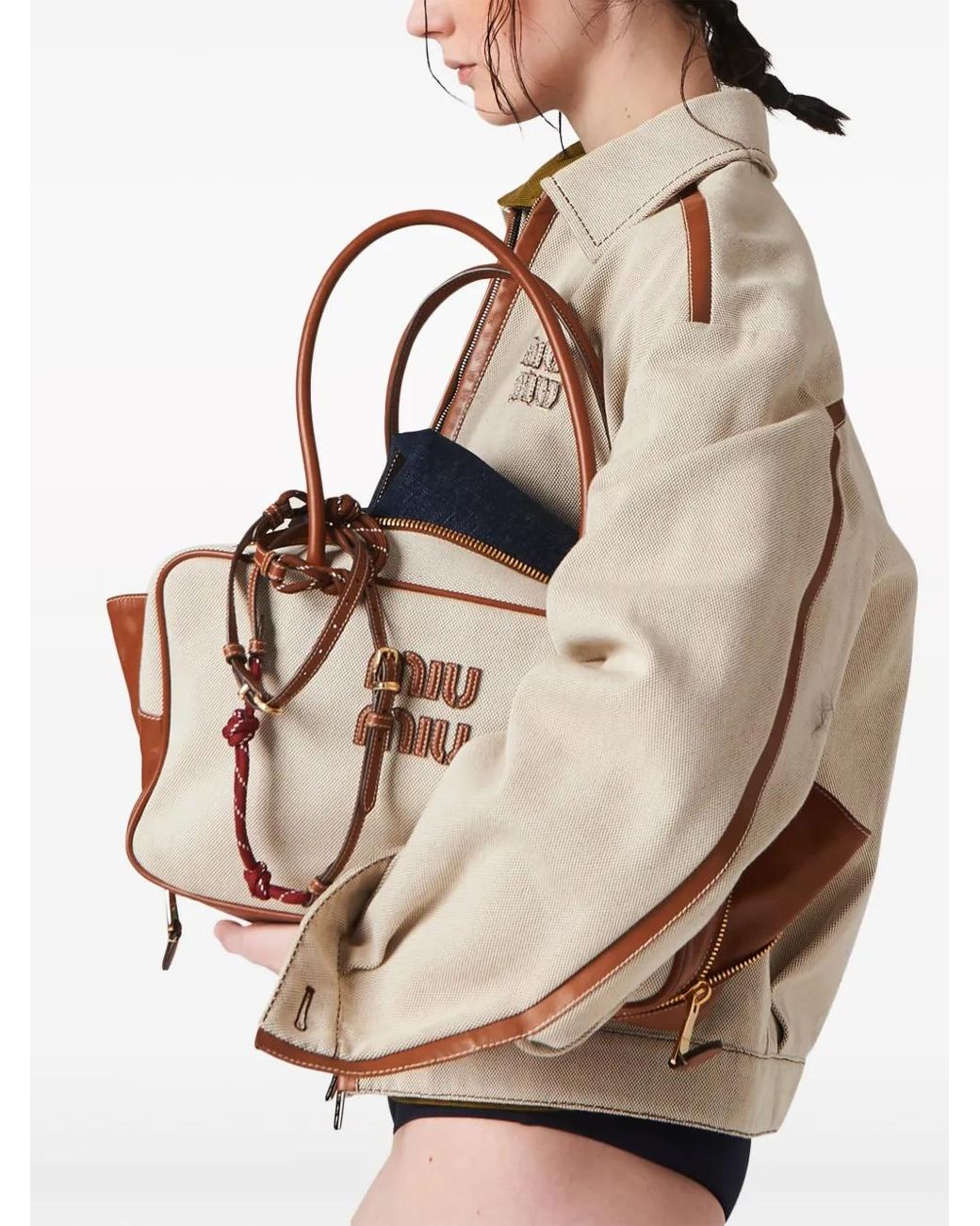 ★早期完売★emis★CANVAS LEATHER TOTE BAG miu-miu-neutrals-Leather-Trim-