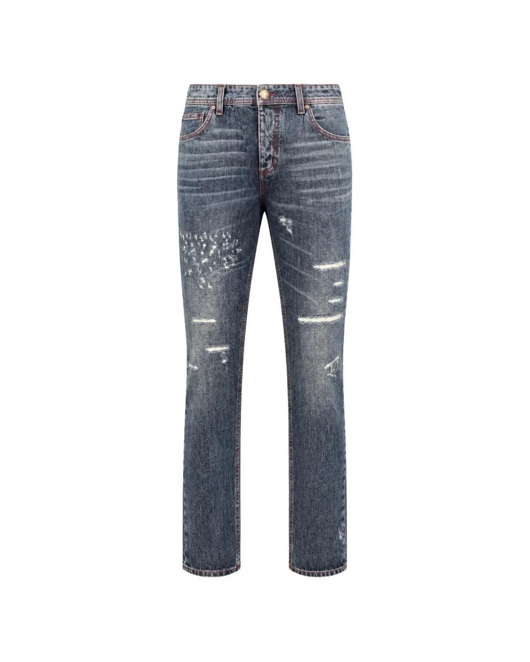 Philipp Plein Blue Super Straight Cut Distressed Jeans for men