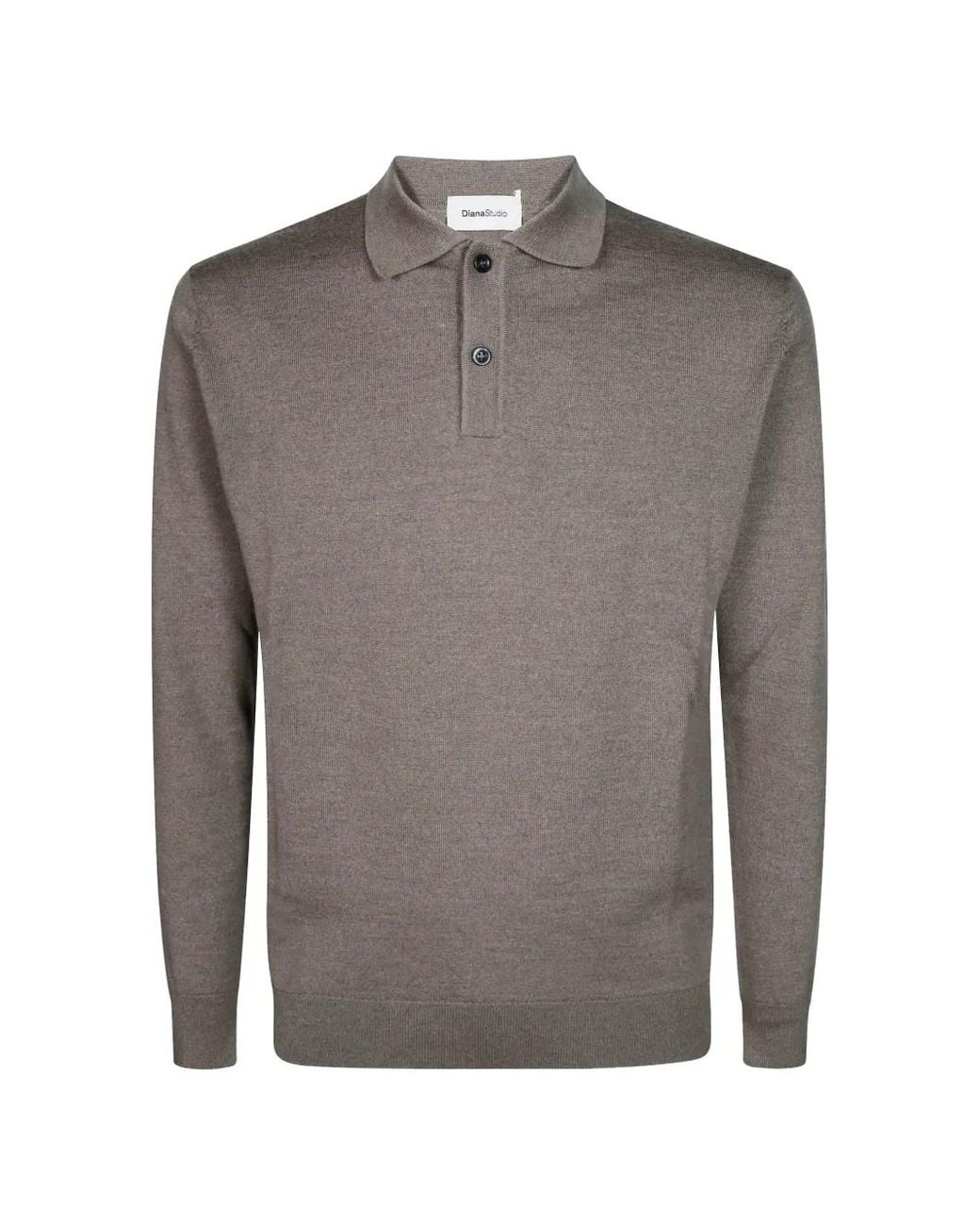 Diana Studio Gray Fine-Knit Long-Sleeve Polo Shirt for men