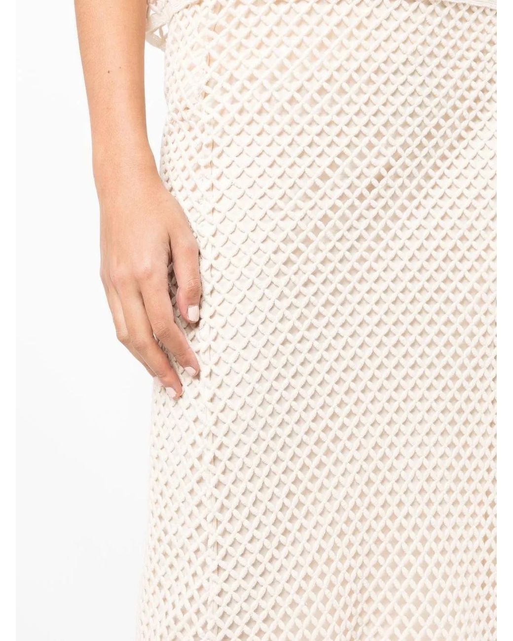 Goen.J White Open-Knit Midi Skirt
