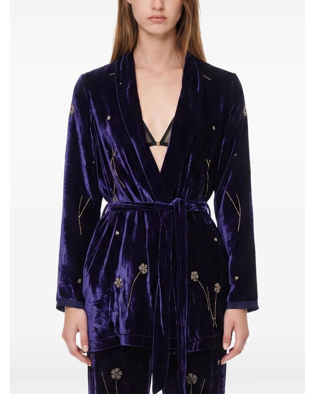 Forte_forte Blue Fleurs D' Orient Belted Jacket