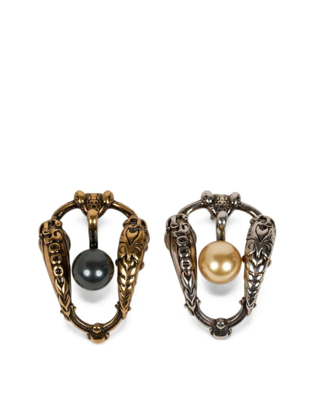 Etro Metallic Earrings With Pearl Bead And Animal Buckle