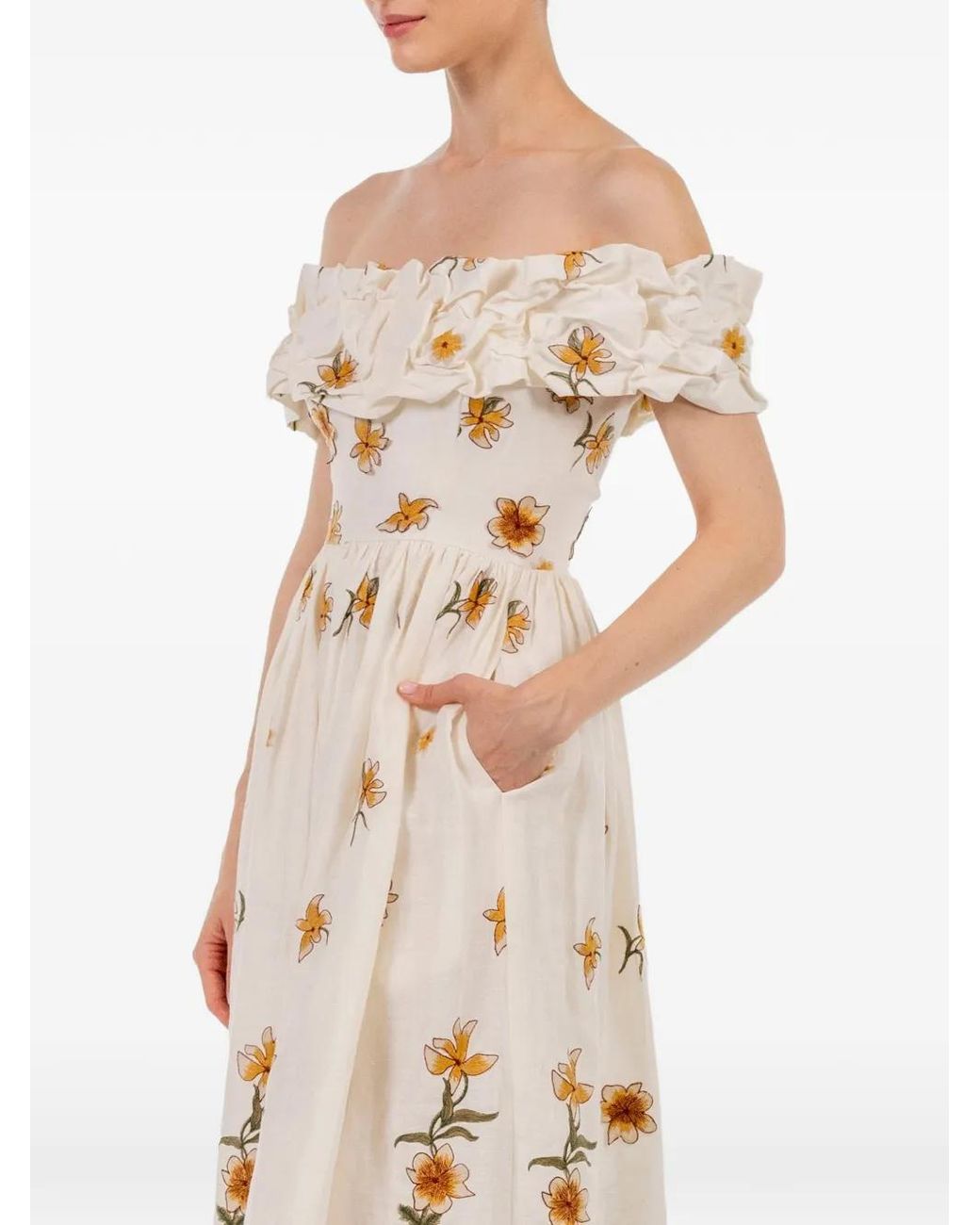 Agua Bendita Metallic Espliego Promesa Ruffled Floral-Embroidered Maxi Dress