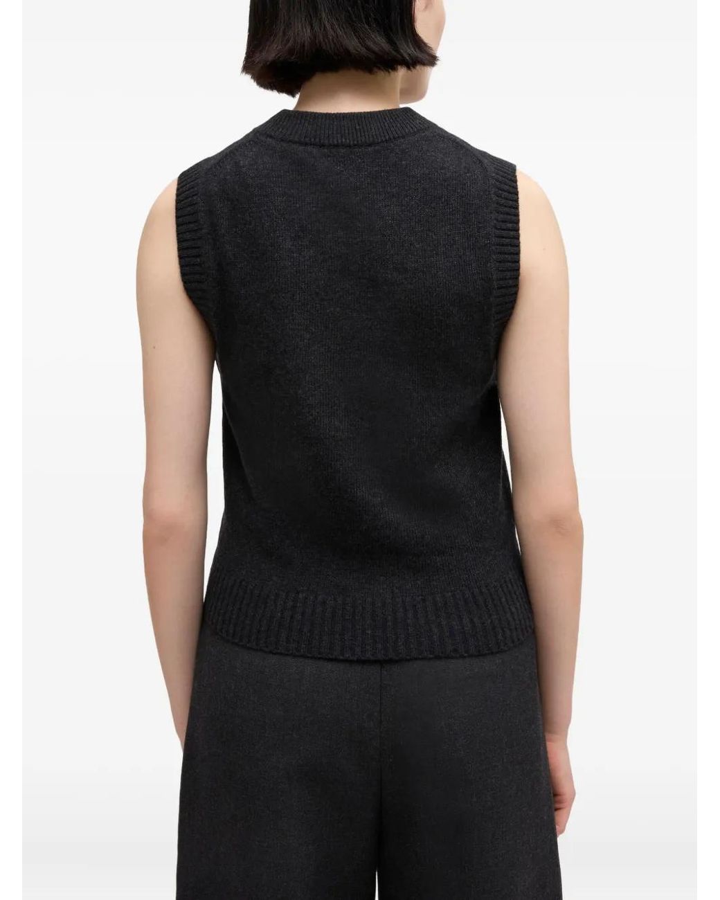 Ganni Wool Graphic Regular-Fit Sleeveless Ribbed Vest in Black | Lyst