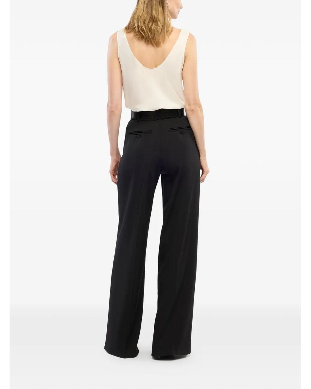 Another Tomorrow Black Twill Pleated Wide-Leg Trousers