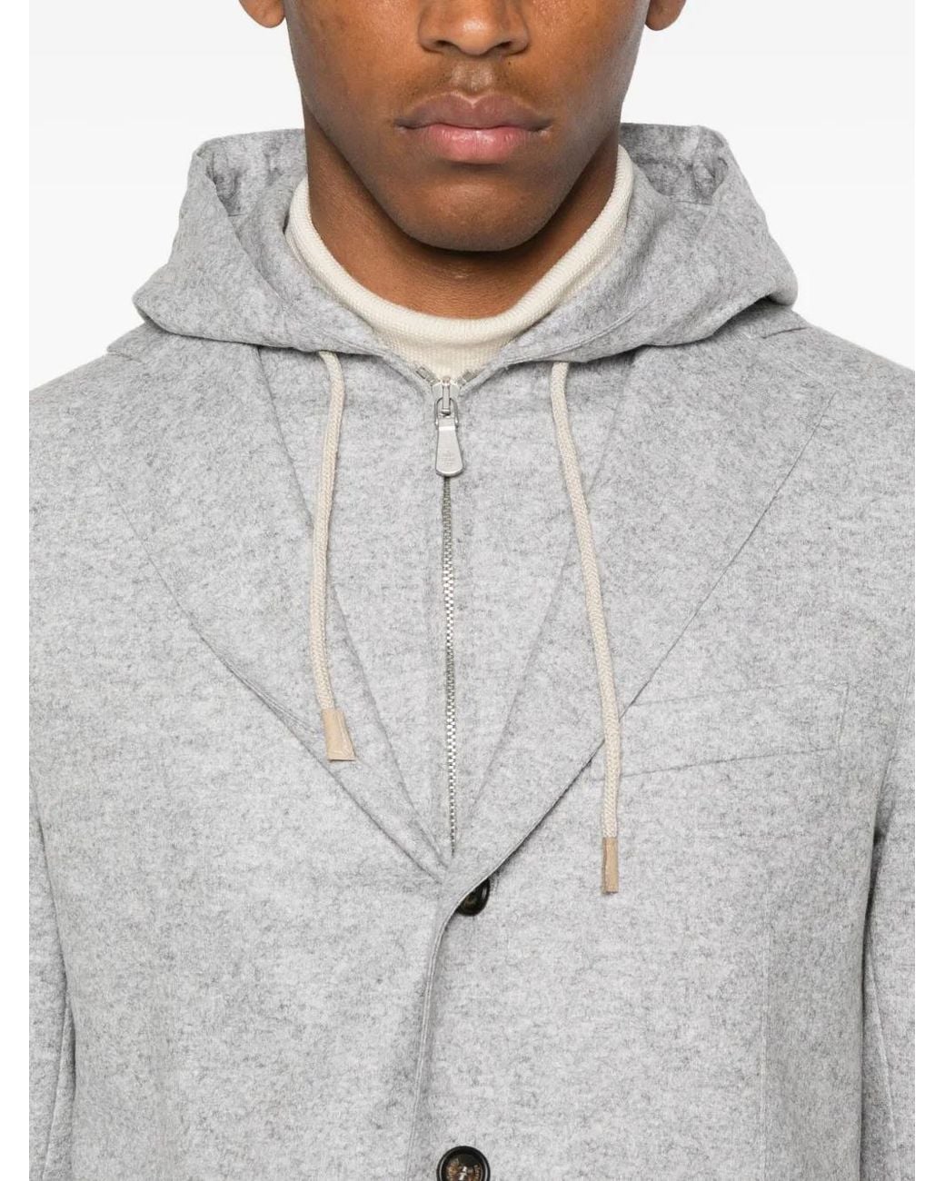 Eleventy Gray Hooded Wool Blazer for men