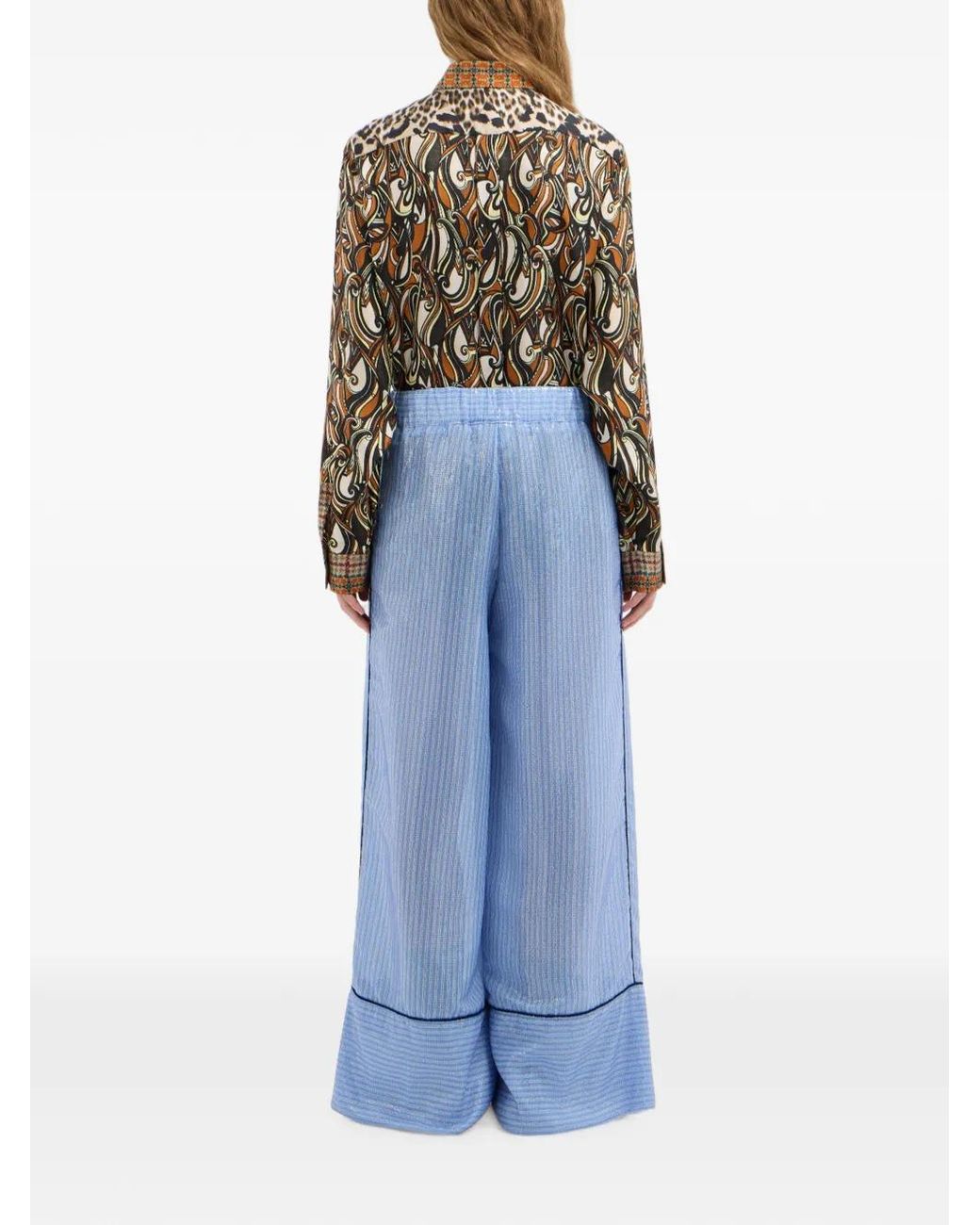 Pierre Louis Mascia Blue Kurhi Sequin-Embellished Striped Trousers