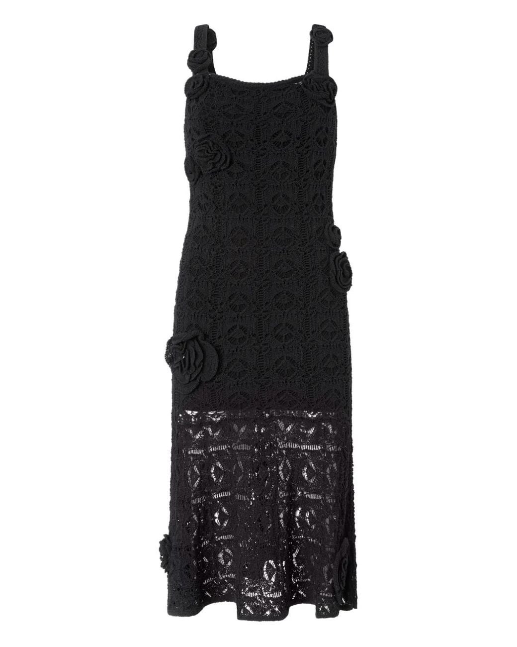 Pinko Black Midi Floral-Appliqué Dress