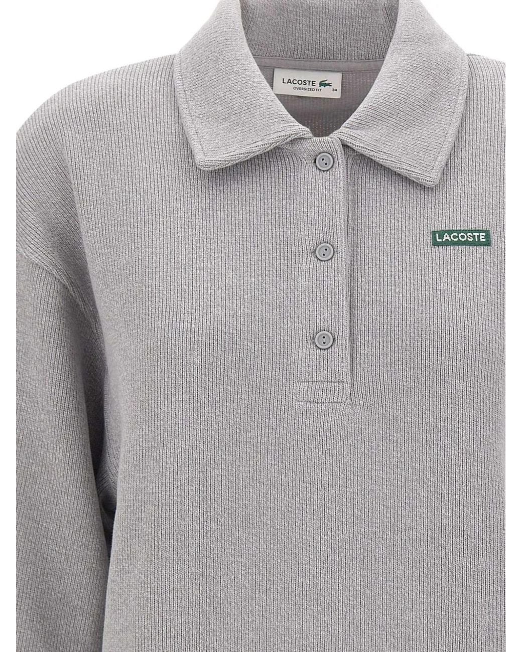 Lacoste Gray Oversized Ribbed Polo Collar Sweatshirt