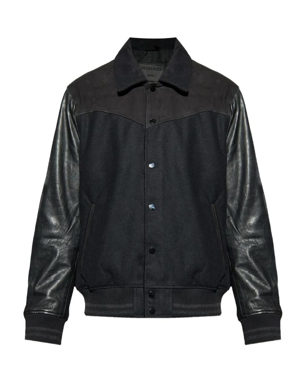 AllSaints Black Endleton Leather Panelled Jacket for men