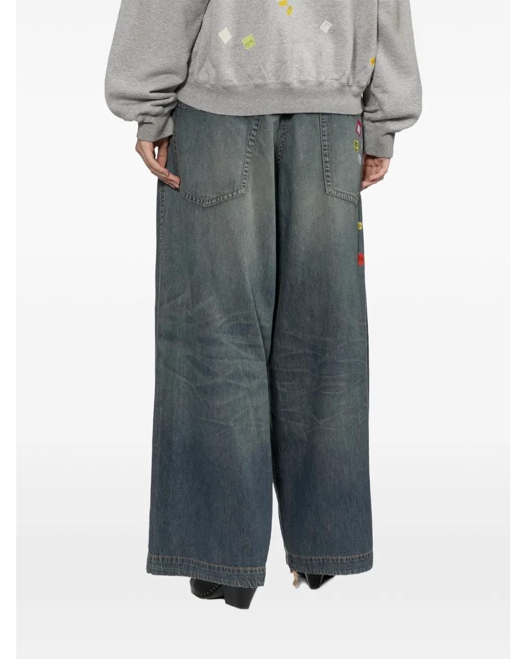 Maison Mihara Yasuhiro Blue Price-Tag Sticker Printed Wide-Leg Jeans