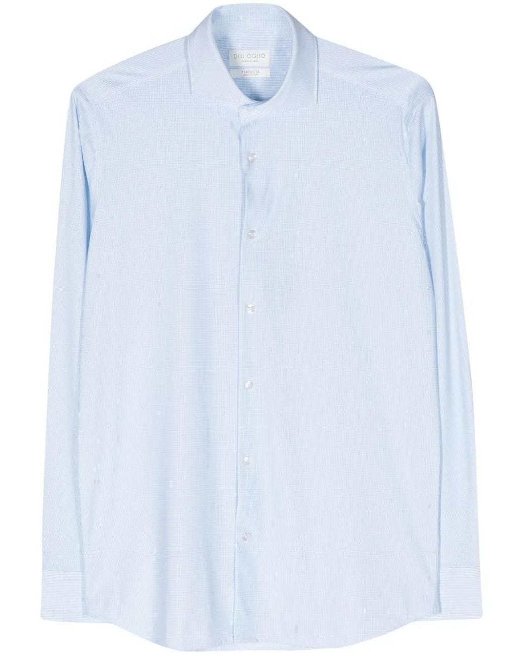Dell'Oglio Blue Geometric-Pattern Classic-Collar Shirt for men