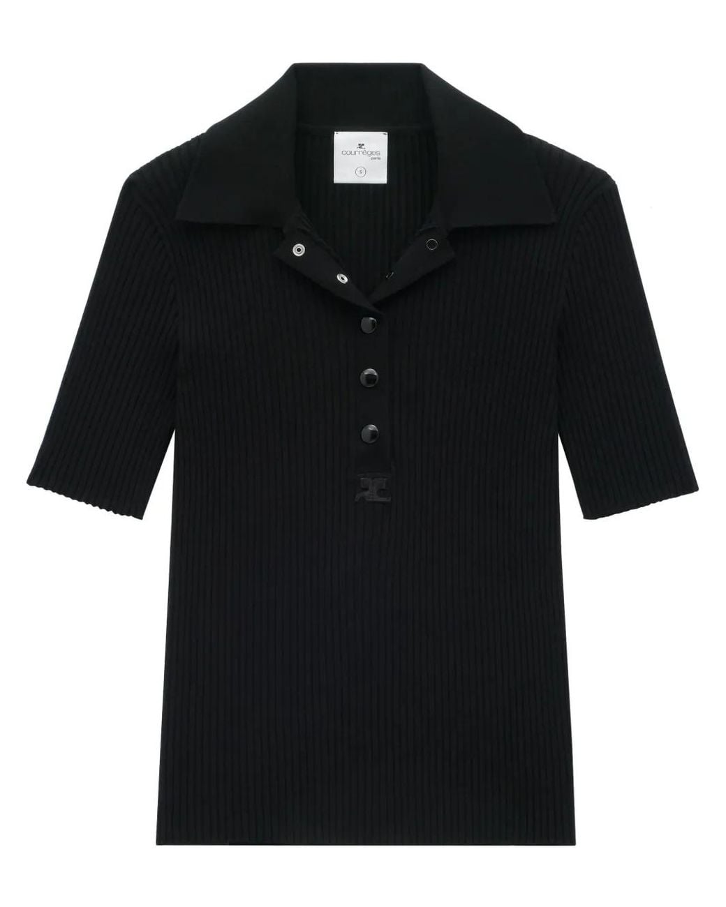 Courreges Black Ac Ribbed-Knit Polo Shirt