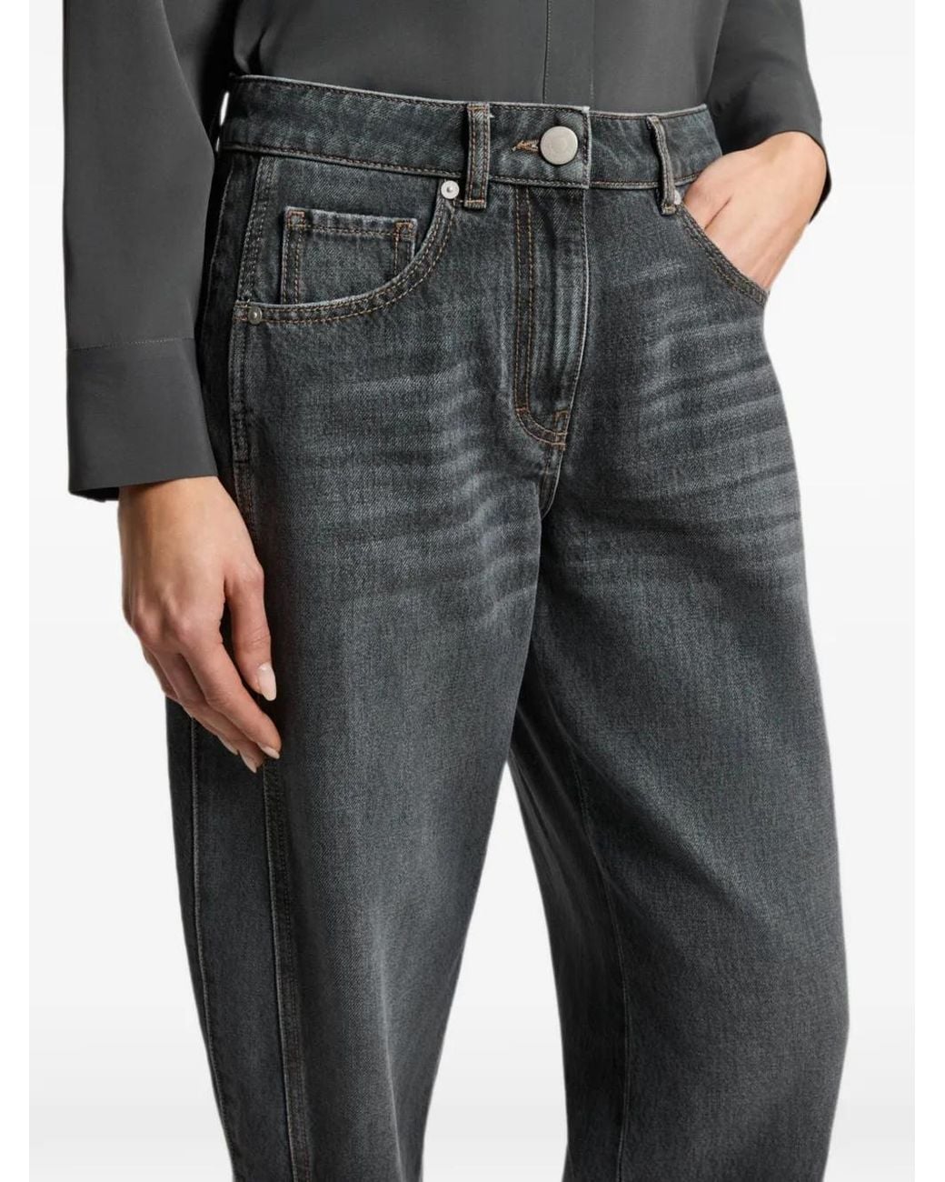Peserico Black Faded-Effect Barrel-Leg Jeans