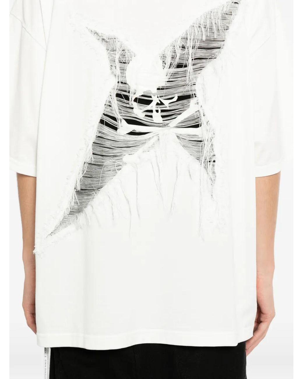 MASTERMIND WORLD White Distressed Ribbed T-Shirt for men