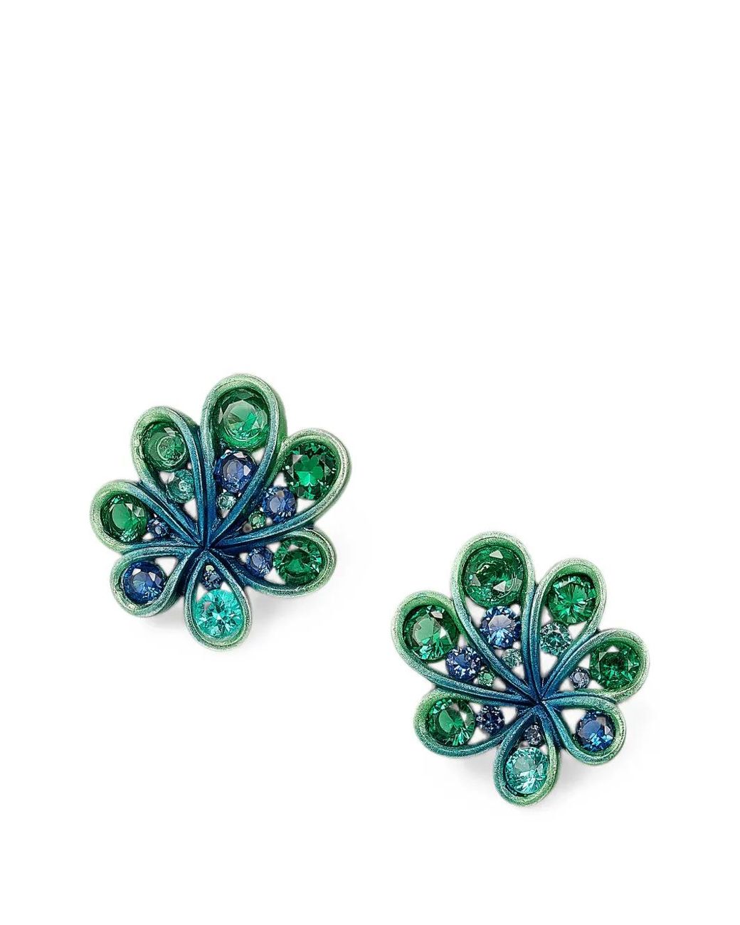 Anabela Chan Green Emerald Sapphire Chanterelle Studs Earrings