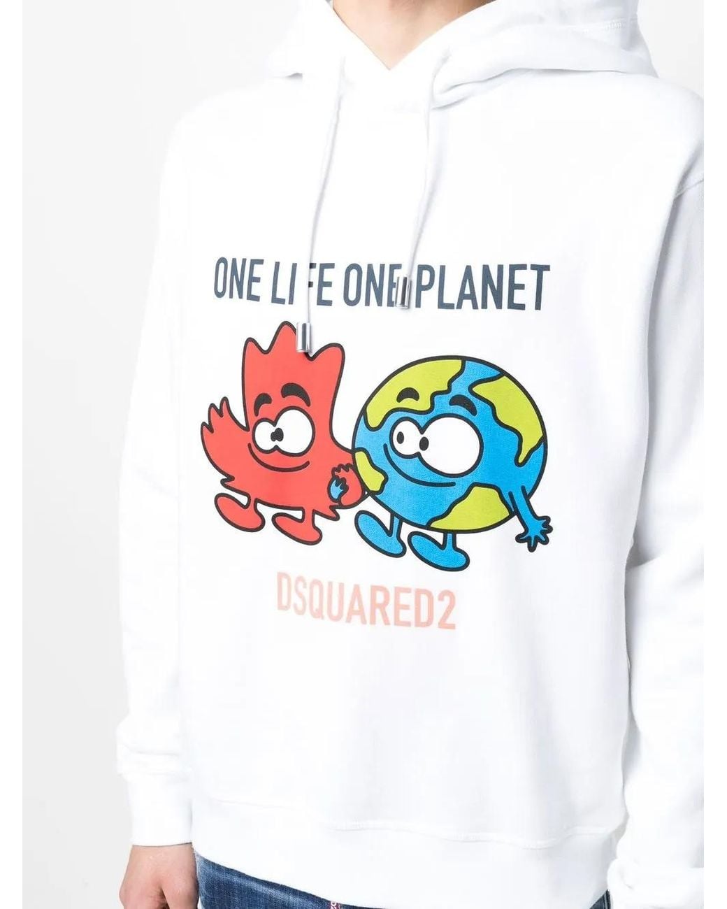 DSquared² White One Life One Planet Hoodie for men
