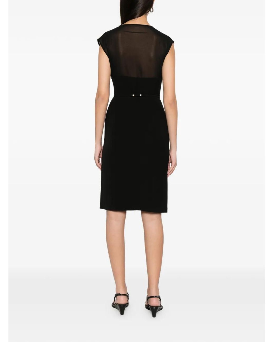 SIMONA CORSELLINI Black Sheer-Panel Belted Mini Dress