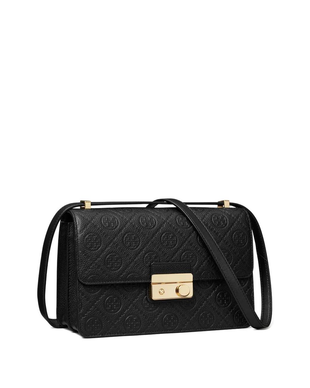Tory Burch Black T-Monogram Embossed Leather Shoulder Bag