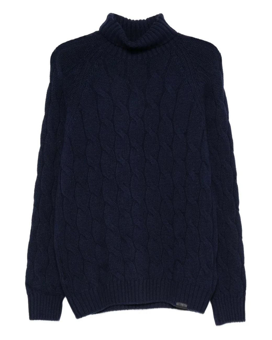 Fay Blue Cable-Knit Turtleneck Sweater for men