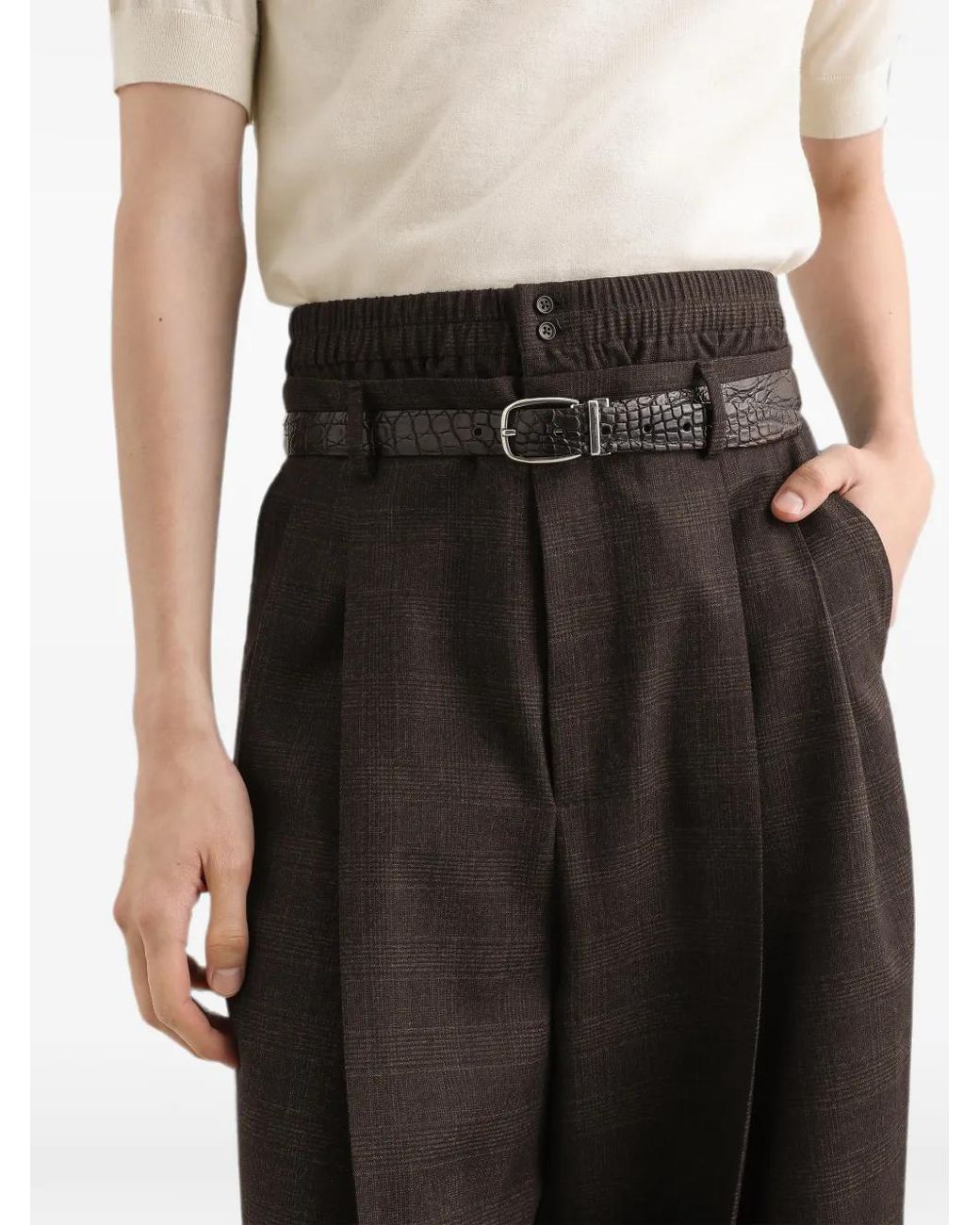 Dolce & Gabbana Brown Dolce & Gabbana Glen Wool Check Trousers for men