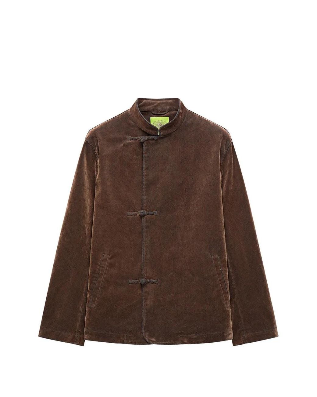 Shanghai Tang Brown Frog-Fastening Velvet Jacket for men