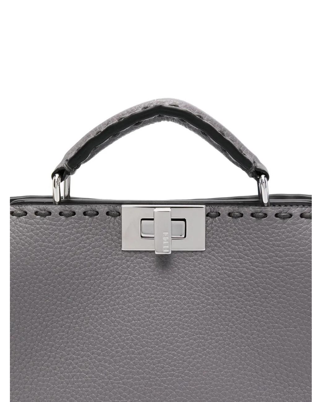 Fendi Gray Grained Leather Mini Peekaboo Top-Handle Bag for men