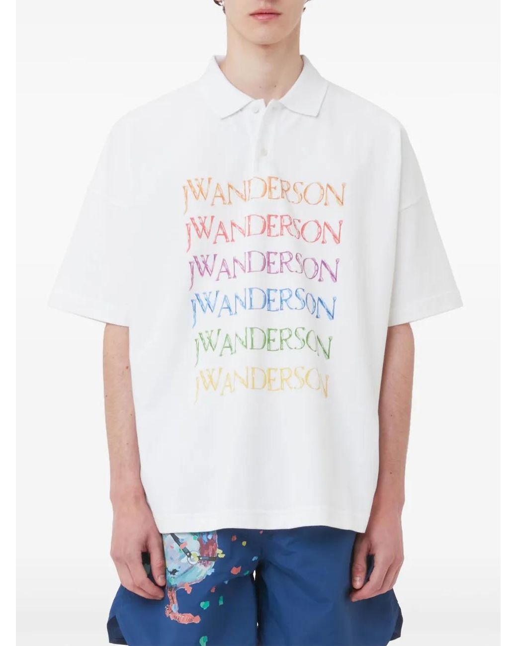 J.W. Anderson White Logo-Print Cotton Polo Shirt