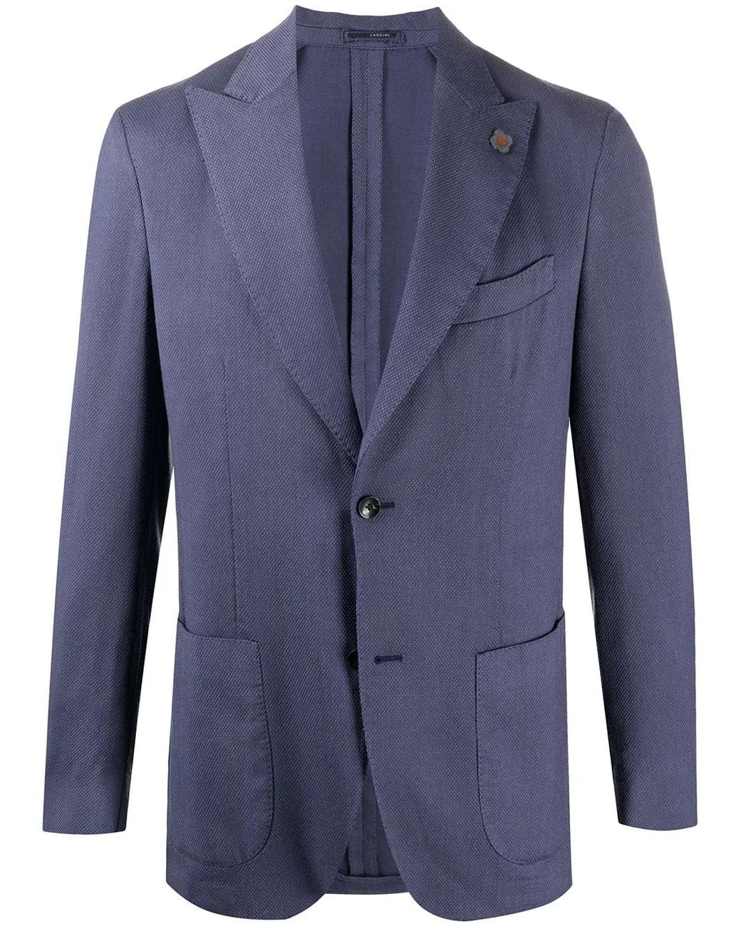 Lardini Blue Fine Knit Buttoned Blazer for men