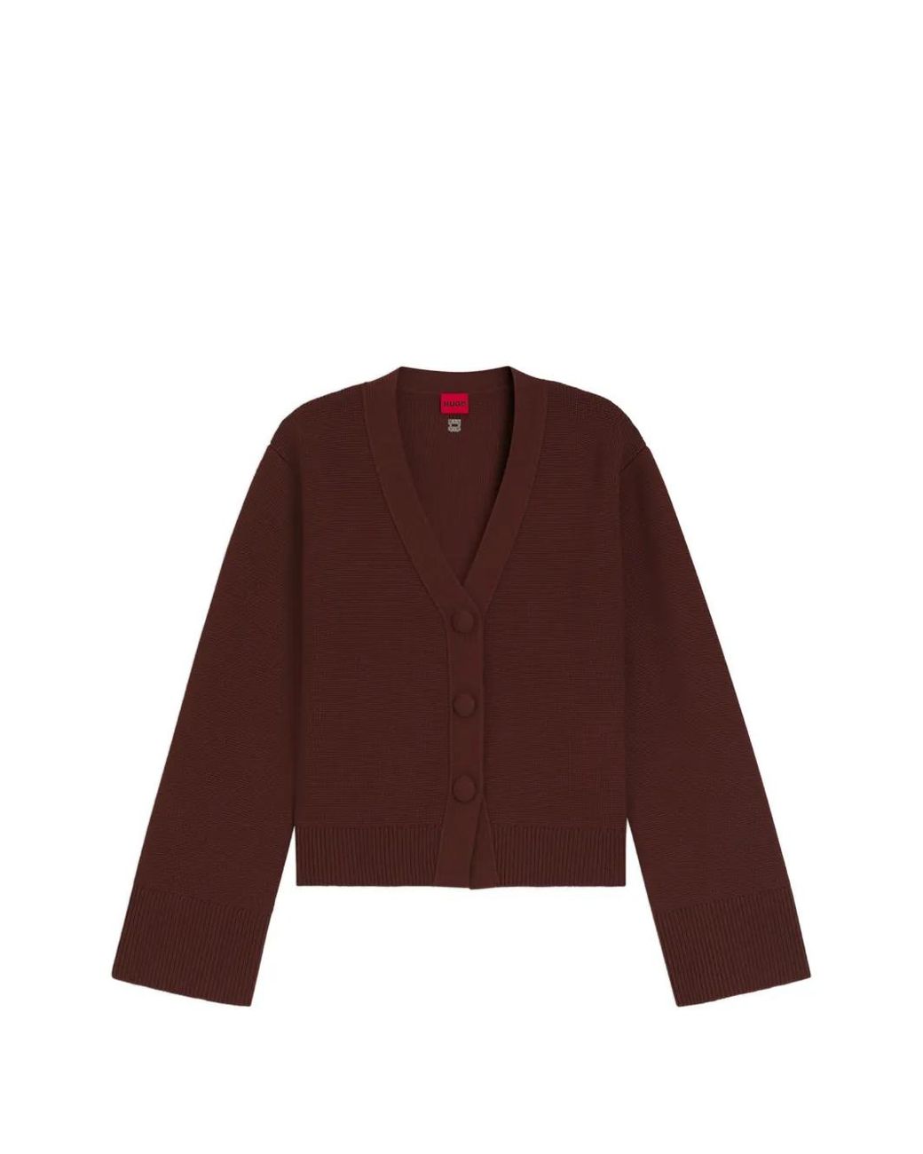 HUGO Brown Wool-Blend Cardigan With Logo Rivet