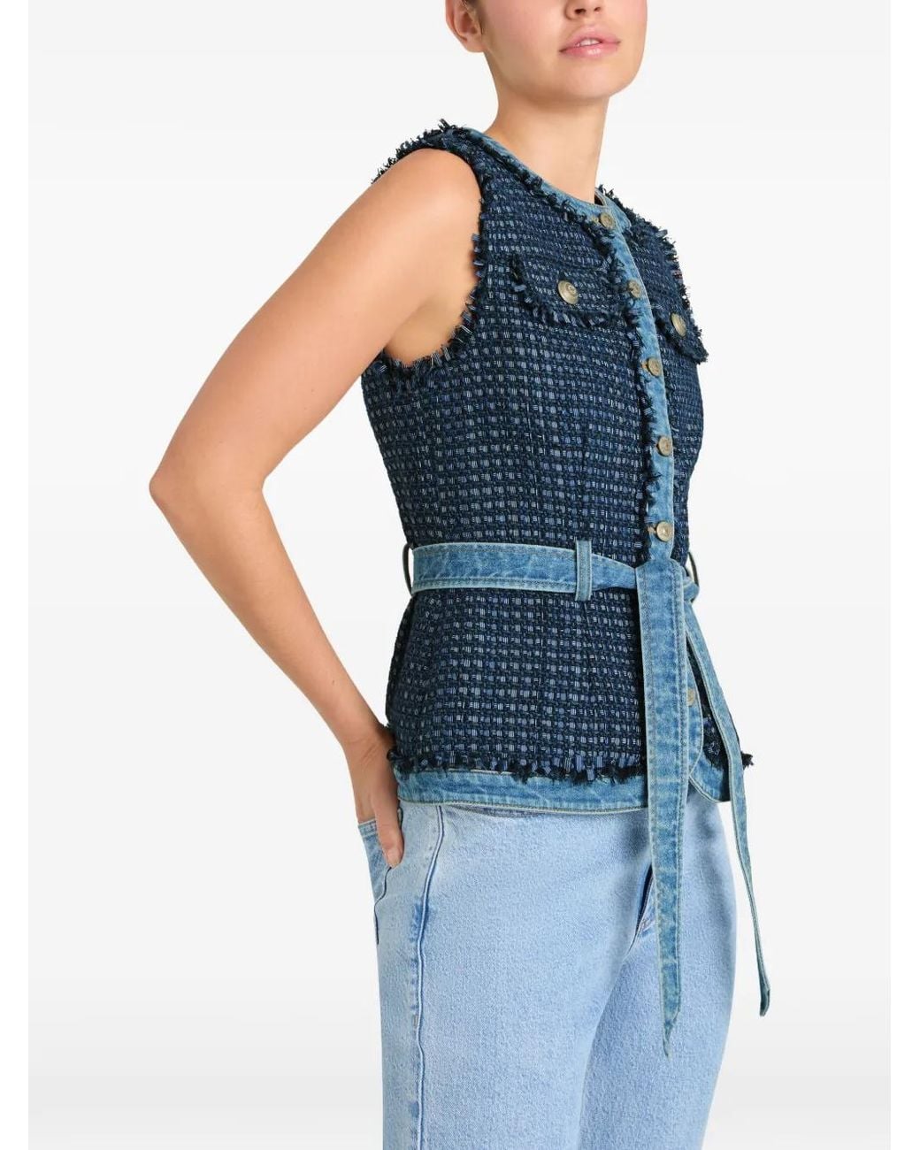 Cinq À Sept Blue Joans Frayed Belted Vest