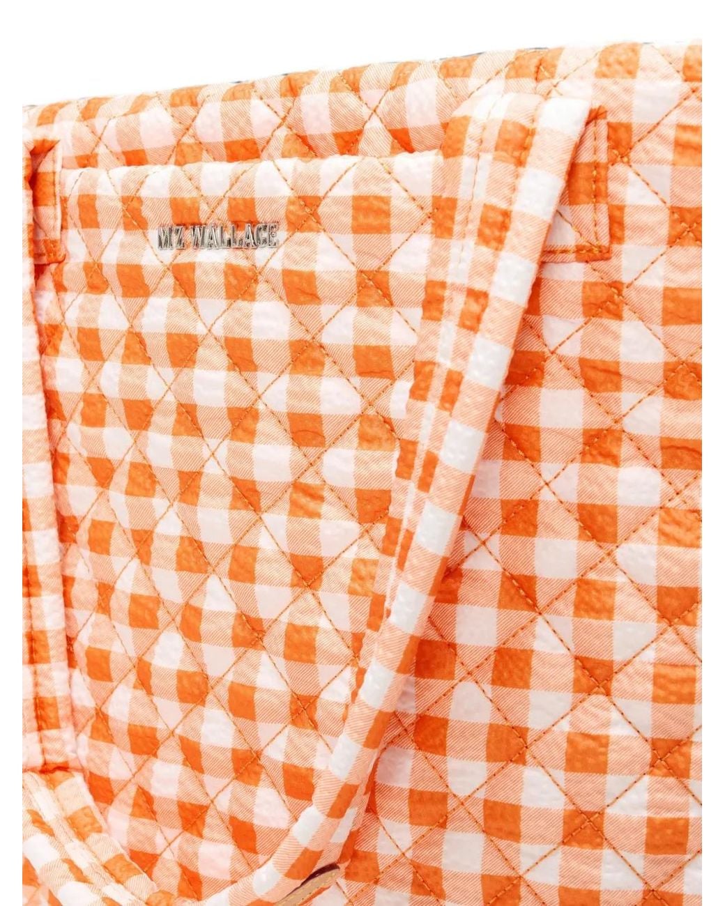 MZ Wallace Orange Medium Metro Deluxe Gingham Tote Bag