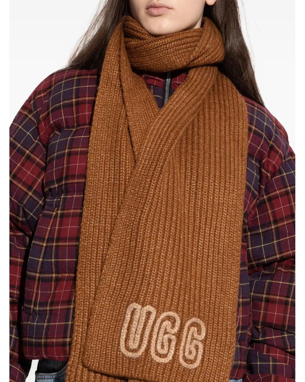 Ugg Geribbelde Sjaal Met Logo in het Brown