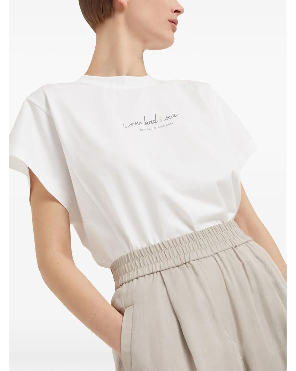 Brunello Cucinelli White Elasticated-Waist Linen Trousers
