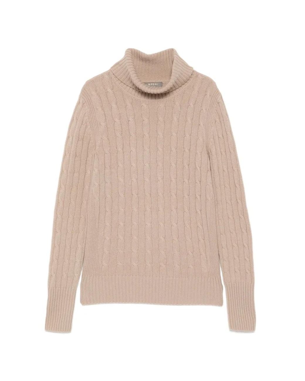 N.Peal Cashmere Natural Adelyn Cable Roll Neck Knitted Top